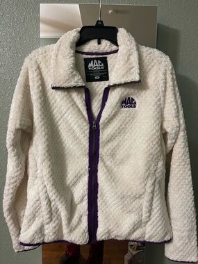 MAC Tools Women's Cream Plush Zip-Up Jacket with Purple Trim Sherpa new